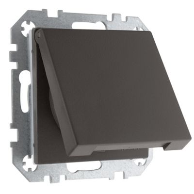 Розетка с заземлением с крышкой, 16А 250В IP44 LIREGUS RETRO IKL16-208-01.R/ON31 коричневая матовая