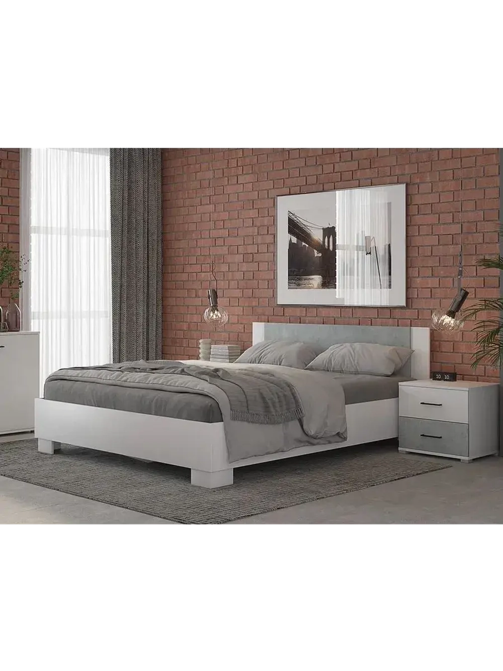 Кровать двухспальная 1,6 NOVA белый-бетон