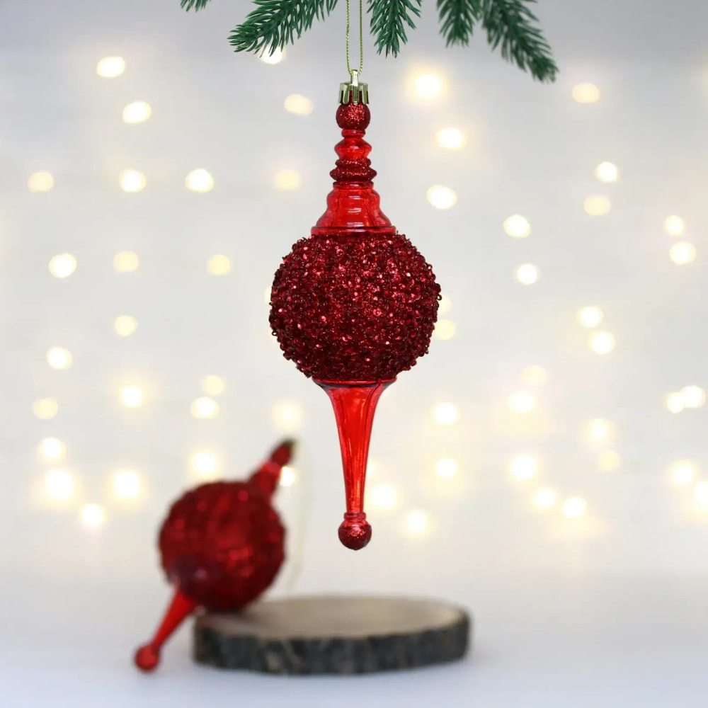 Елочные украшения «Мерцание ночи» 6.5*6.5*19.5 см (набор 2 шт), Красный