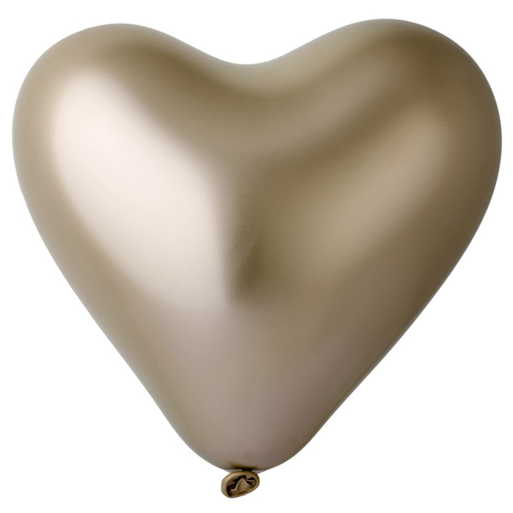 Шар латексный Сердце Хром 30 см (Золотой)