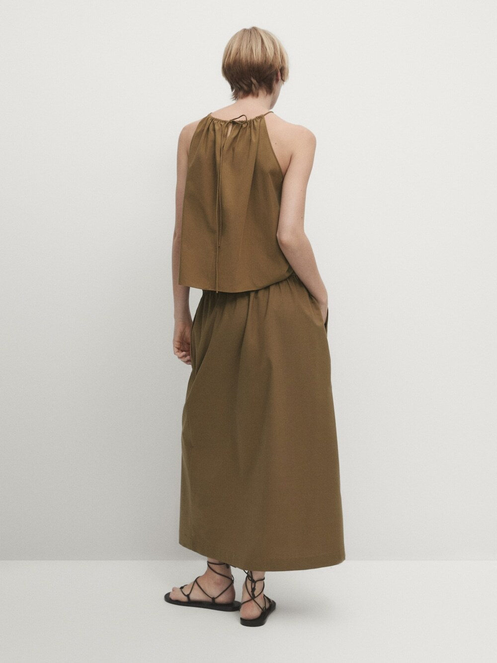 Massimo Dutti Топ из 100% хлопка с горловиной халтер, табачный