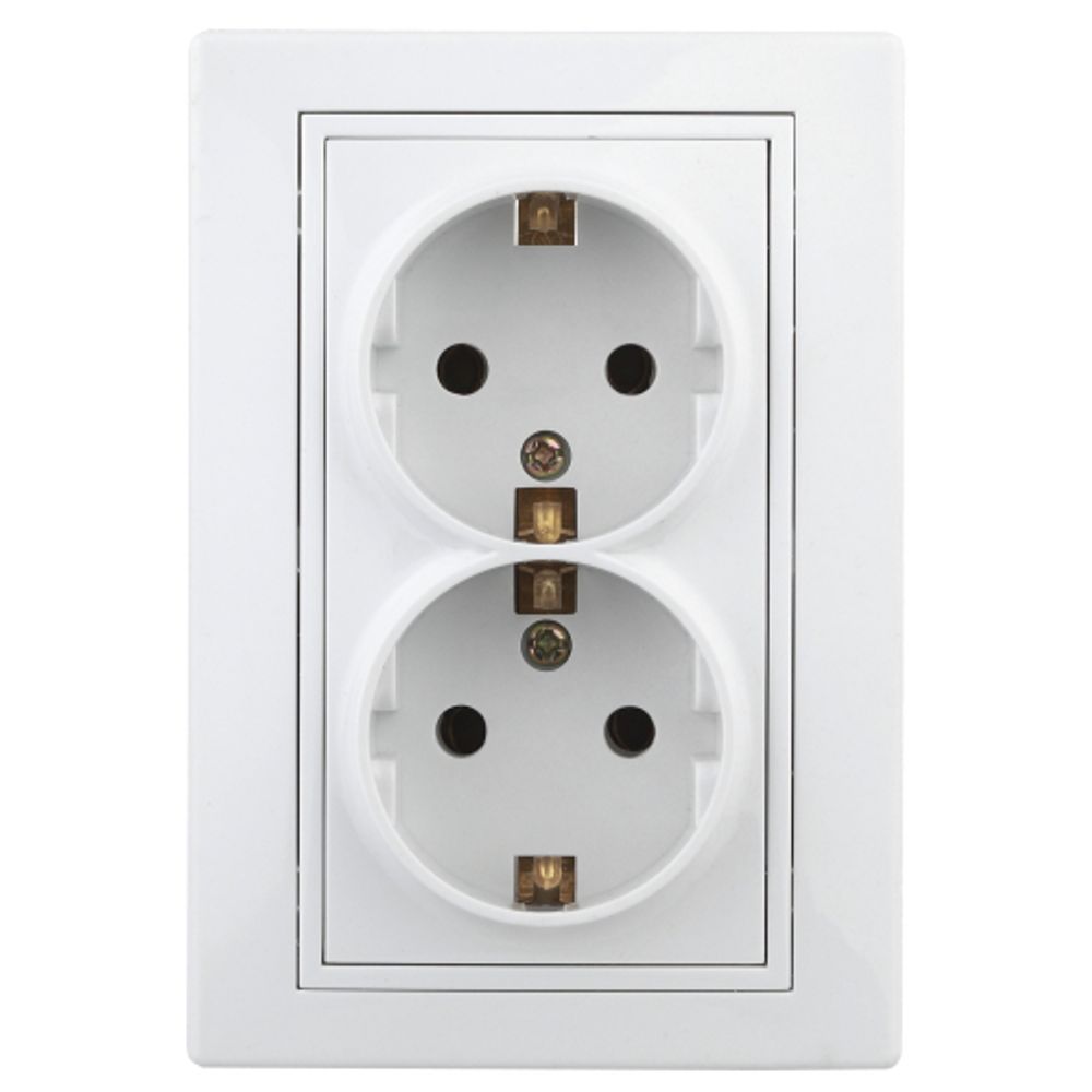 Розетка Intro Plano 1-205-01 с заземлением двойная 2X2P+E Schuko 16А-250В IP20 СУ белый