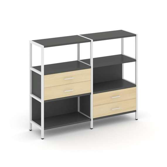 Shelf System Двухсекционный стеллаж трехярусный с ящиками SN.STM-323 Антрацит/Акация Лорка/Металл Бе