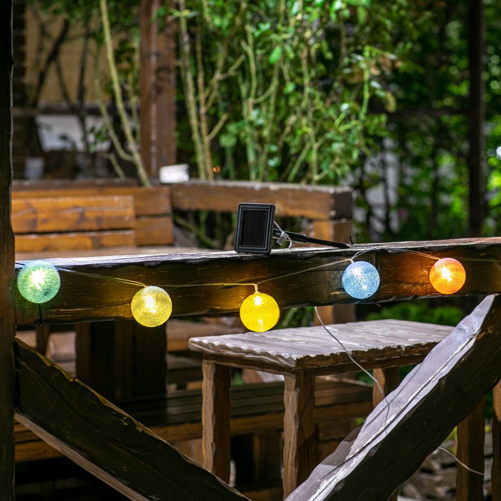 USL-S-139-PM2000 COTTON BALLS Садовая гирлянда на солнечной батарее Клубки. 10 светодиодов. Теплый белый свет. 1xАА Ni-Mh аккумулятор в-к. IP44. TM Uniel