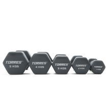 Гантель TORRES 5 кг, PL522505, металл в неопреновой оболочке, форма шестигранник,  серый