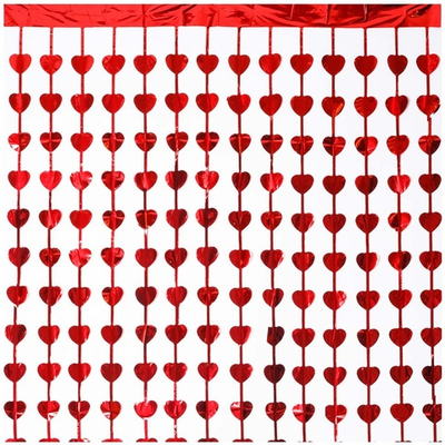Занавес «Сердца» в красном цвете, фольгированный, 100х200 см