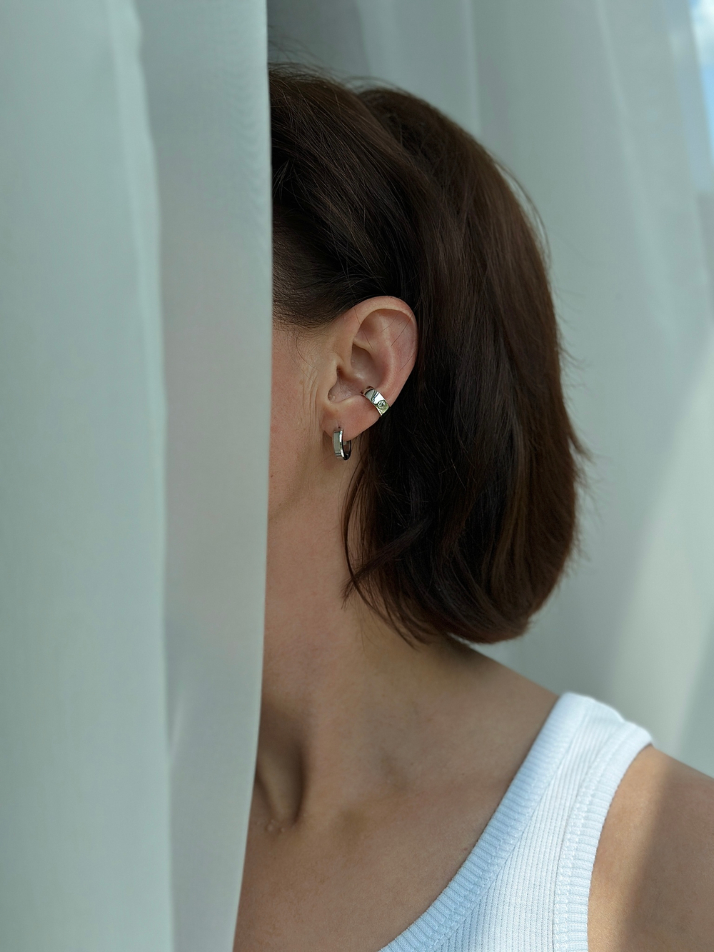 Кафф колечко с фианитами, оттенок серебро