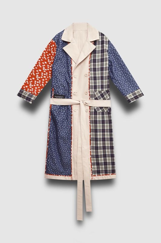 Двусторонний комбинированный тренч с кантом, молочный