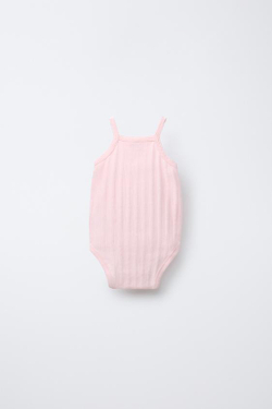 ZARA НАБОР ИЗ 3 БОДИ В РУБЧИК С АЖУРНЫМ УЗОРОМ, РОЗОВЫЙ