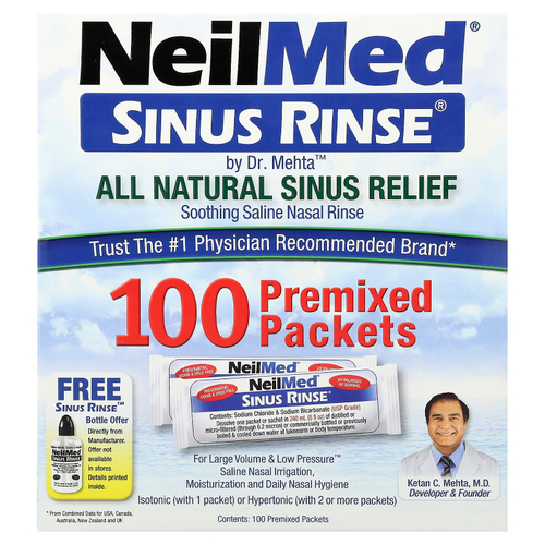 NeilMed, Sinus Rinse®, натуральное средство для промывания носа, 100 пакетиков с готовой смесью
