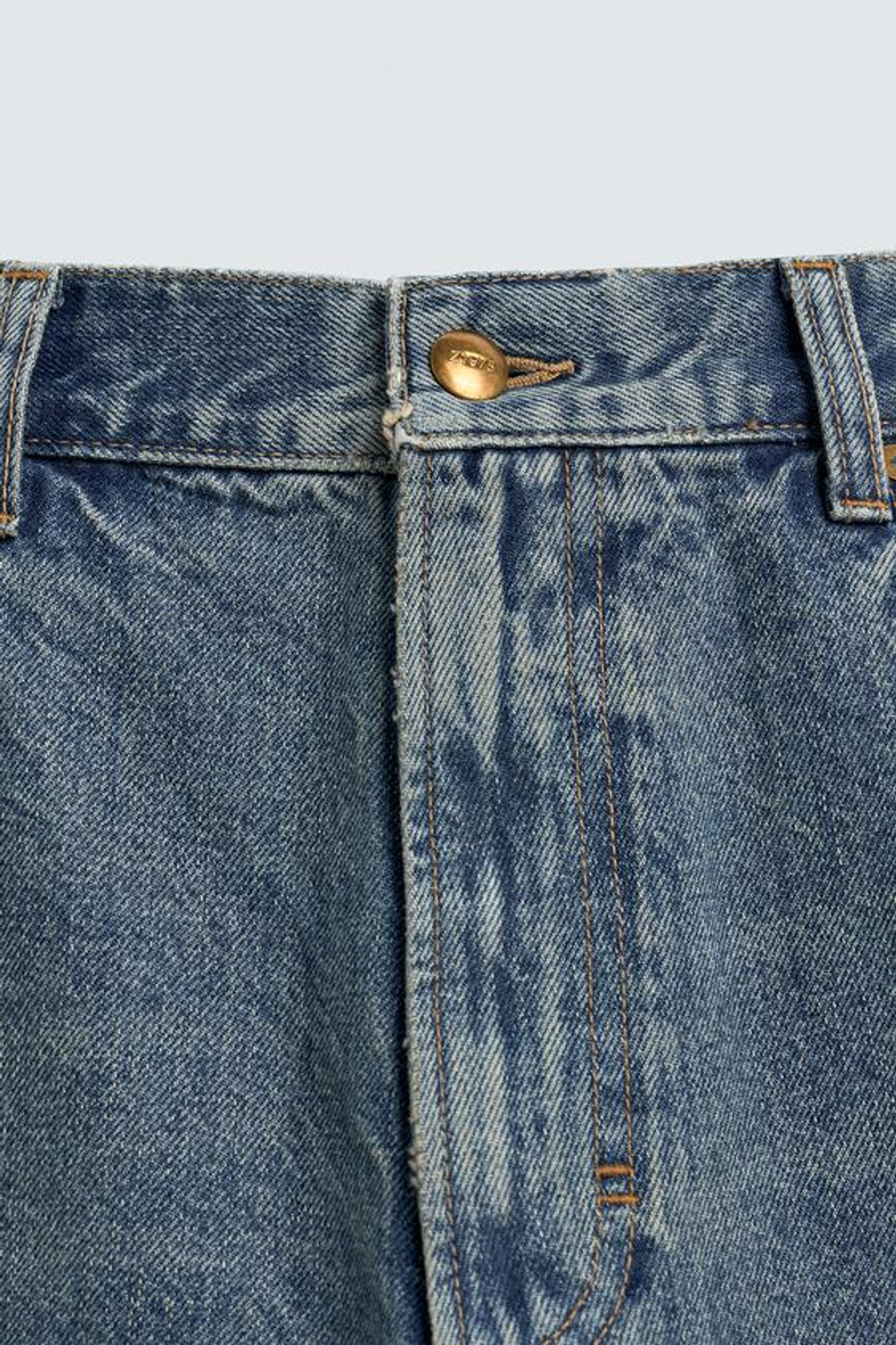 ZARA ДЖИНСОВЫЕ ШОРТЫ BAGGY FIT С МЕТАЛЛИЧЕСКИМИ ЗАКЛЕПКАМИ, СИНИЙ