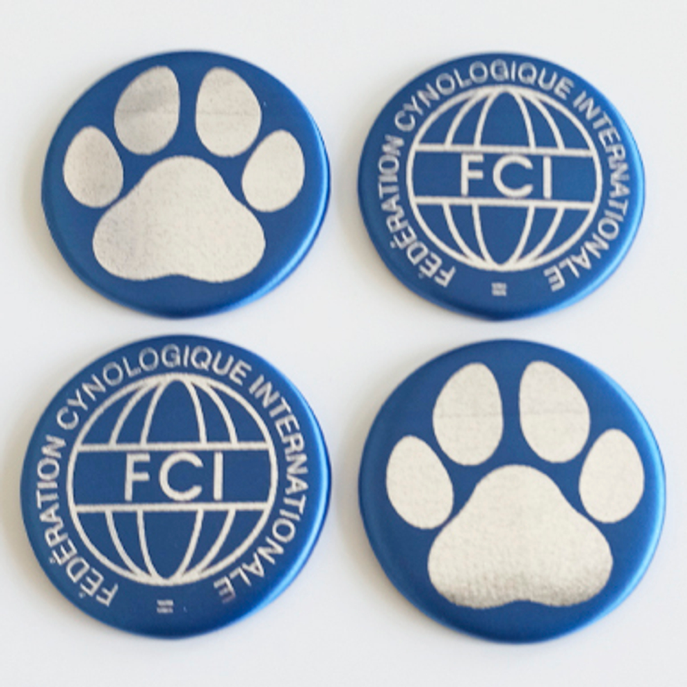 Закатной центр с тканевым покрытием 56 мм. (цвет ткани в ассортименте), печать СЕРЕБРО металлизированное.