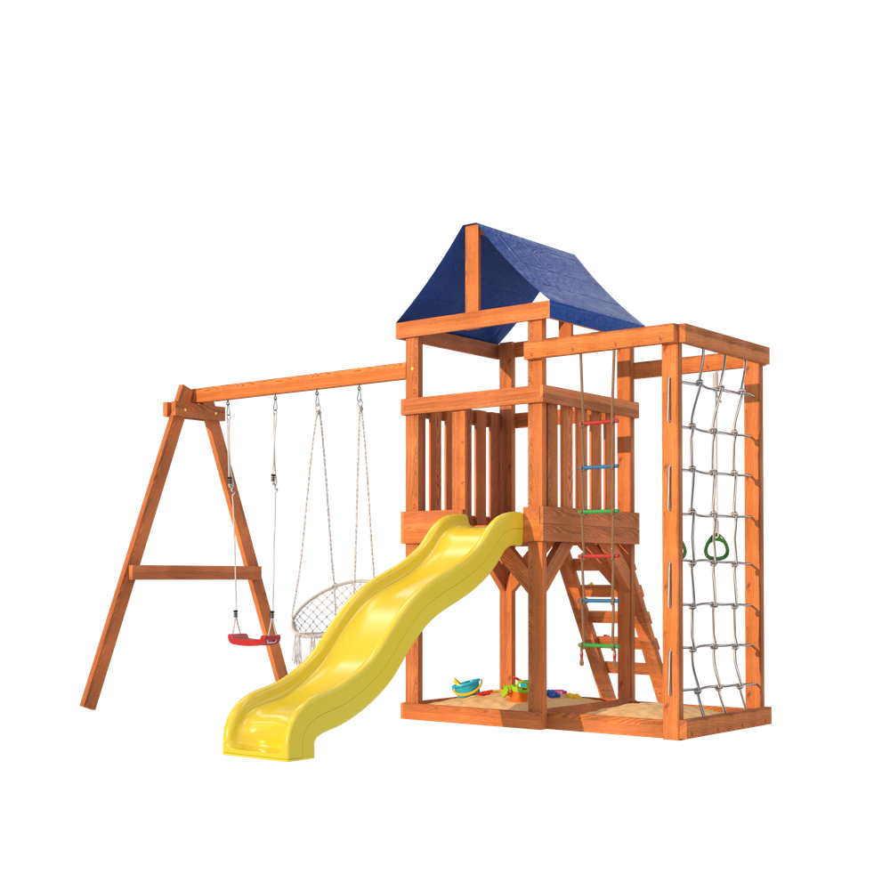 Детская площадка Fun Land с сеткой стенкой и плетенным креслом