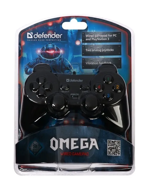Геймпад Defender Omega USB, проводной, вибрация, для PC, USB, черный