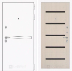 Дверь входная Лабиринт Лайн WHITE 01 - Беленый дуб, стекло черное металлическая