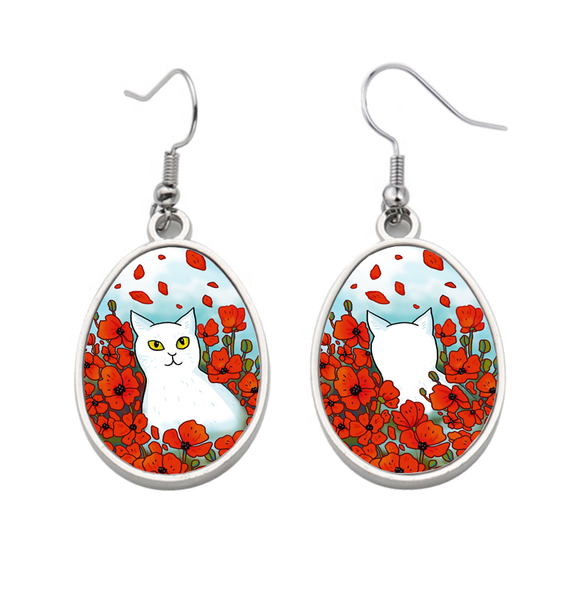 Серьги "Котик в маках"