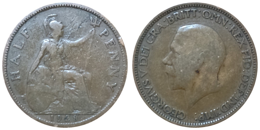 Великобритания 1/2 пенни, 1928-1936 Король Георг V VF