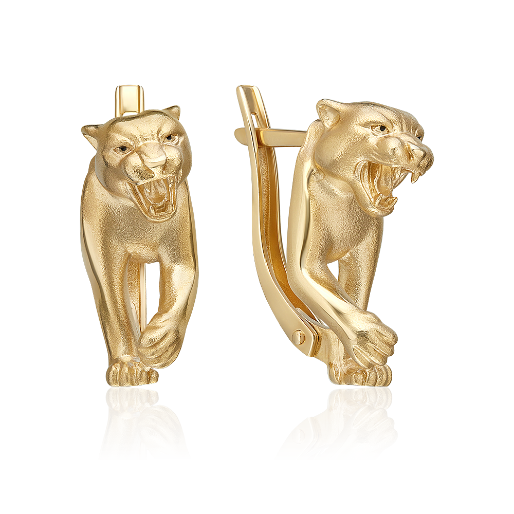 Серьги «Пантеры» с английским замком из лимонного золота