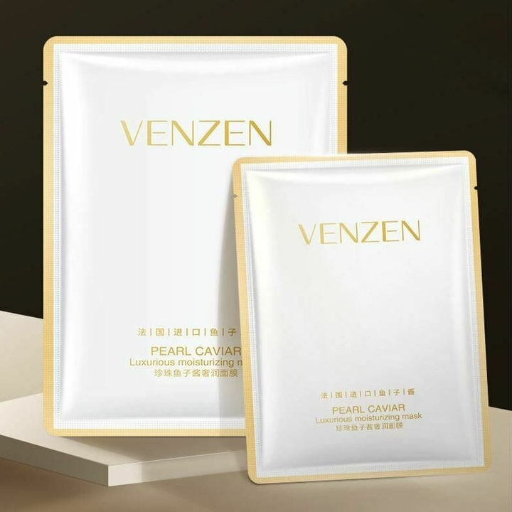 Маска для лица Venzen Pearl Caviar тканевая с экстрактами перламутра и икры 25 г
