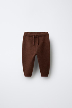 ZARA ТРИКОТАЖНЫЕ БРЮКИ-ДЖОГГЕРЫ С ВЫШИТЫМ УТЕНКОМ, КОРИЧНЕВЫЙ