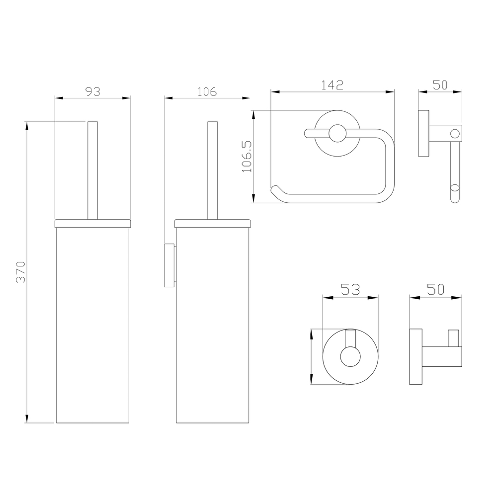 Набор аксессуаров из 3 предметов (крючок, держатель для бумаги, ершик) WONZON & WOGHAND, Черный (WW-8100-BL)