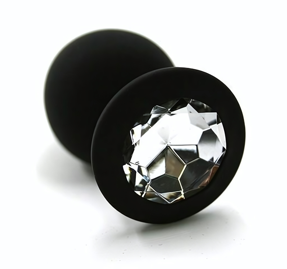 Силиконовая анальная пробочка с прозрачным кристаллом - 7 см. (Цвет: прозрачный)