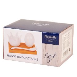 Набор на подставке: подставка для яйца, солонка, ложка "Naturel" 11,5*8*5см (подарочная упаковка)
