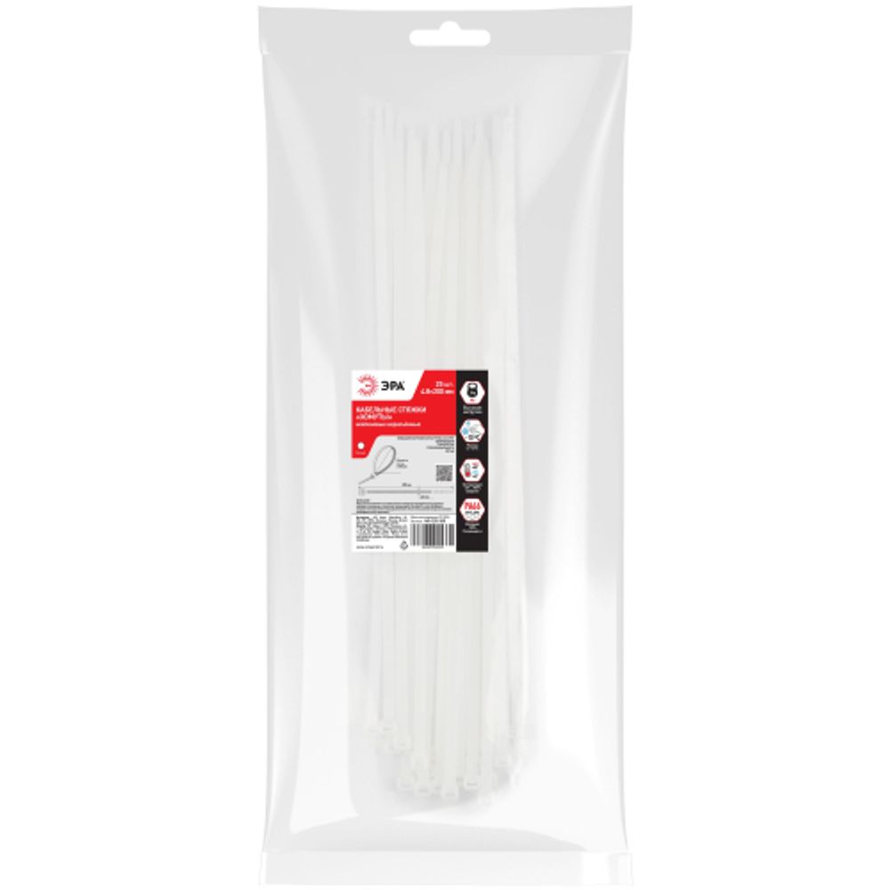 Кабельная стяжка ЭРА NO-225-200 (хомут) нейлоновая 4.8 х 200 мм белая (25 шт/уп)