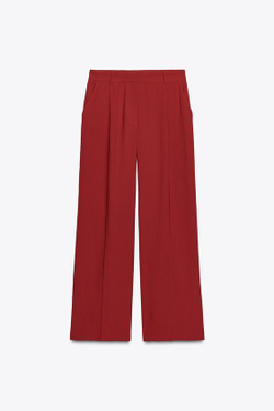 ZARA ШИРОКИЕ БРЮКИ С ЗАЩИПАМИ, ЧЕРЕПИЧНЫЙ