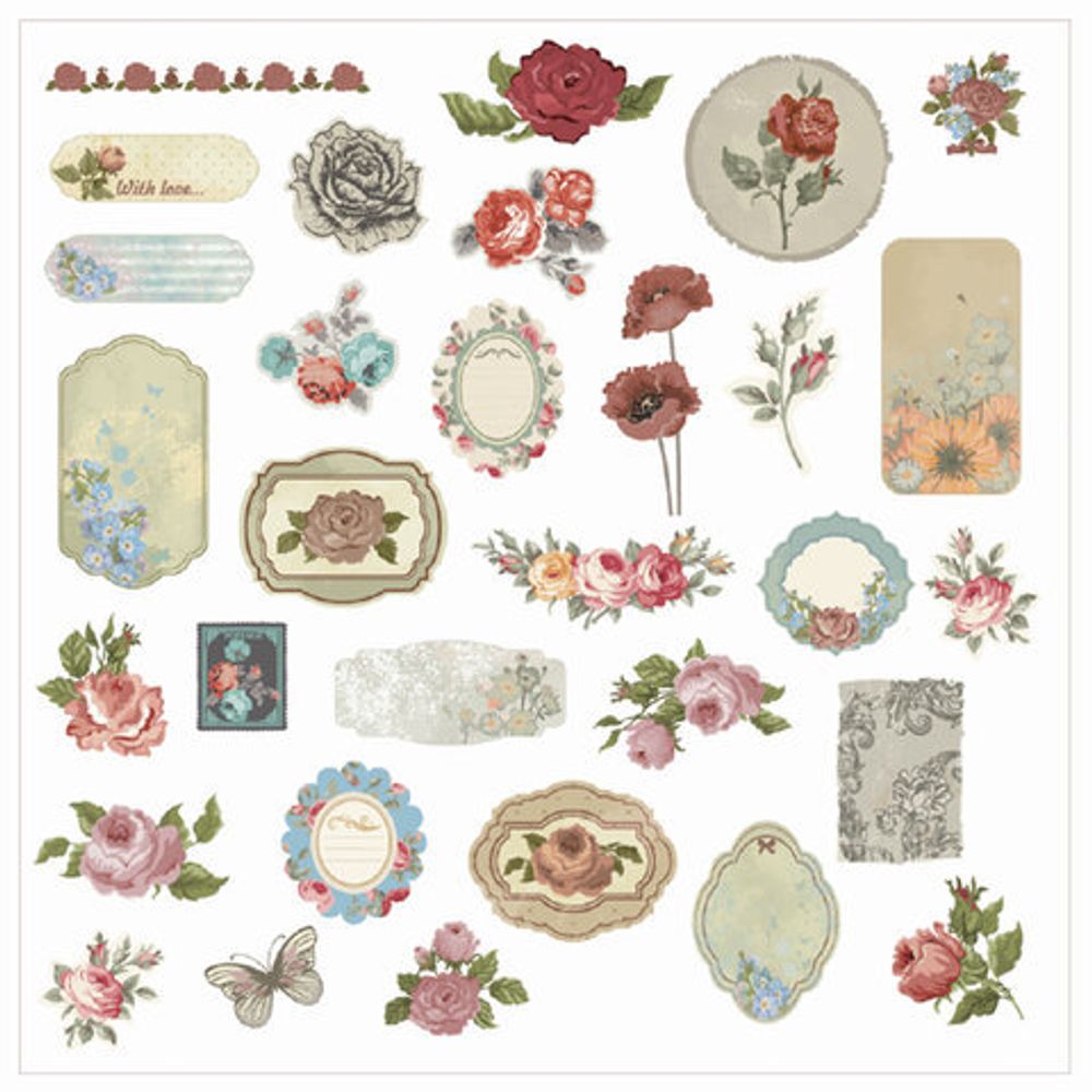 Наклейки для скрапбукинга РОЗЫ из washi-бумаги, 64 штуки, 32 дизайна, ОСТРОВ СОКРОВИЩ, 662266