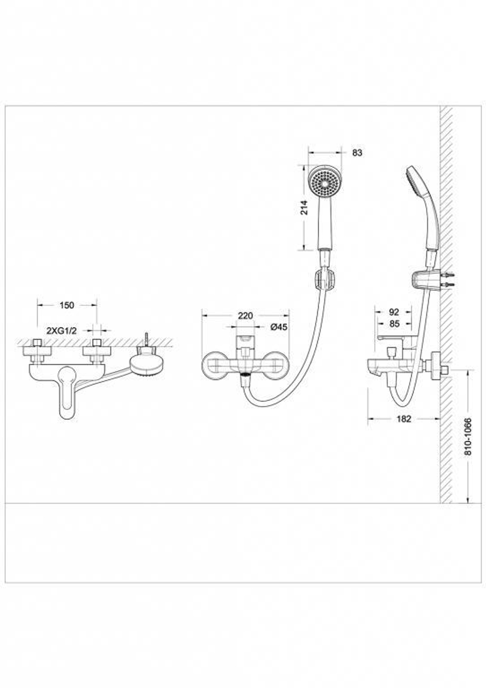 Смеситель для ванны с коротким изливом с аксессуарами Bravat Stream