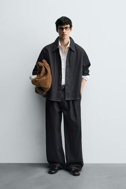 ZARA ДЖИНСОВАЯ КУРТКА-РУБАШКА RELAXED FIT, СИНИЙ