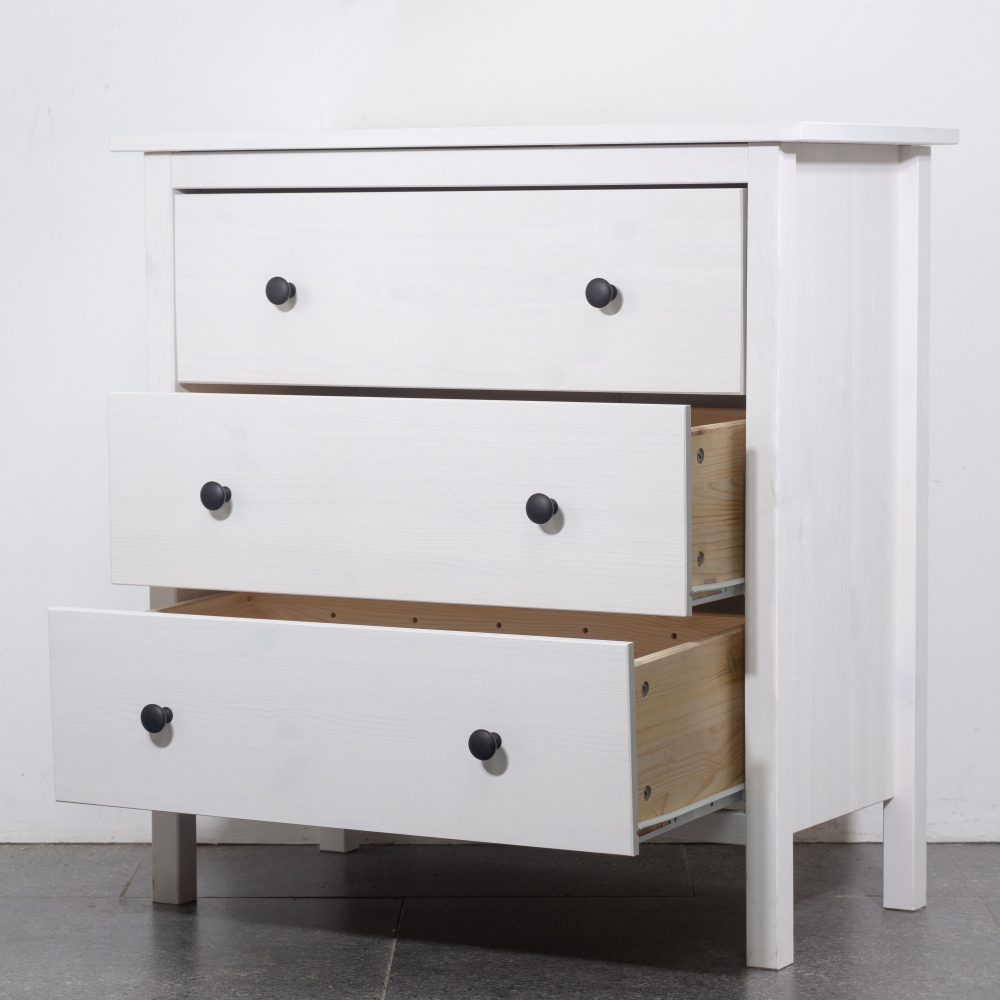 Комод, 78х38х80, Хермес, белый, с 3 ящиками, комод на ножках для одежды и игрушек, из массива дерева, IKEA