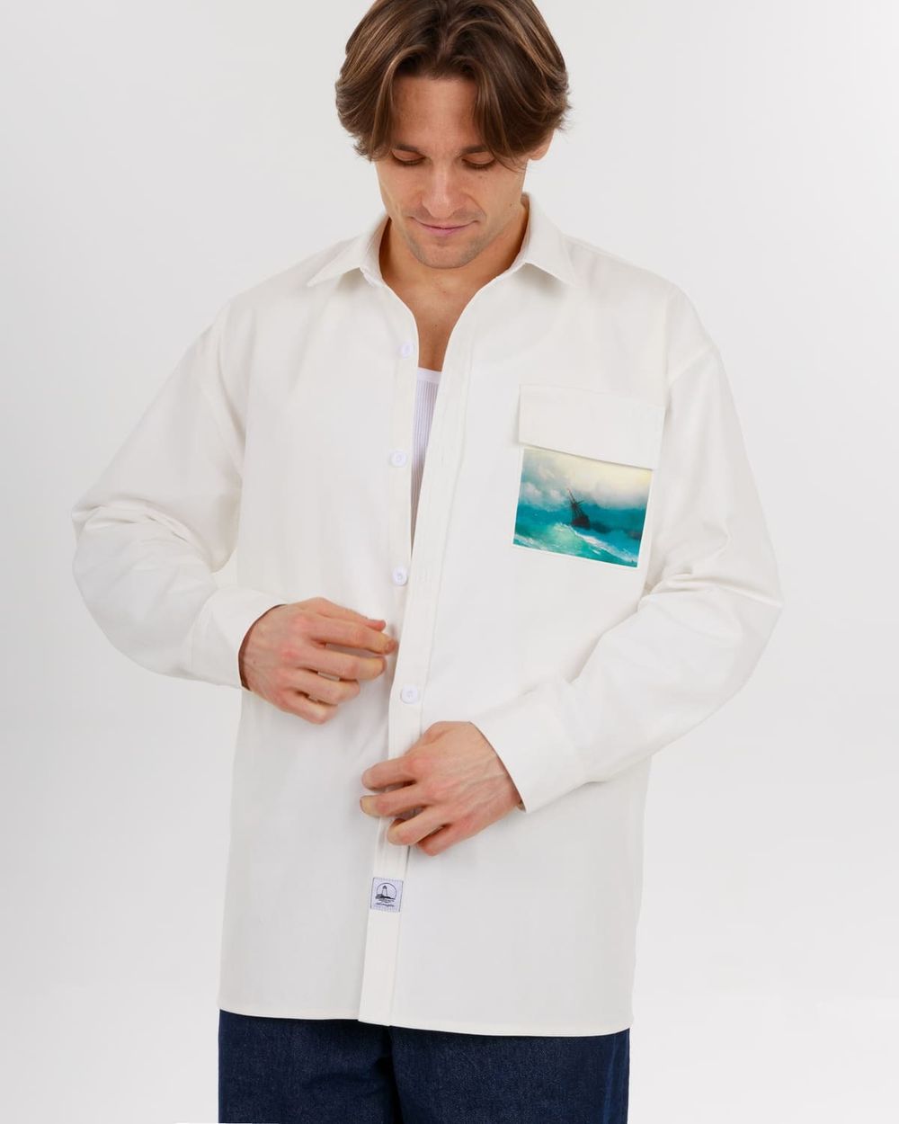 Купить Рубашка Kefirmaykifer Айвазовский хлопковая белая Рубашка Kefirmaykifer Айвазовский хлопковая белая