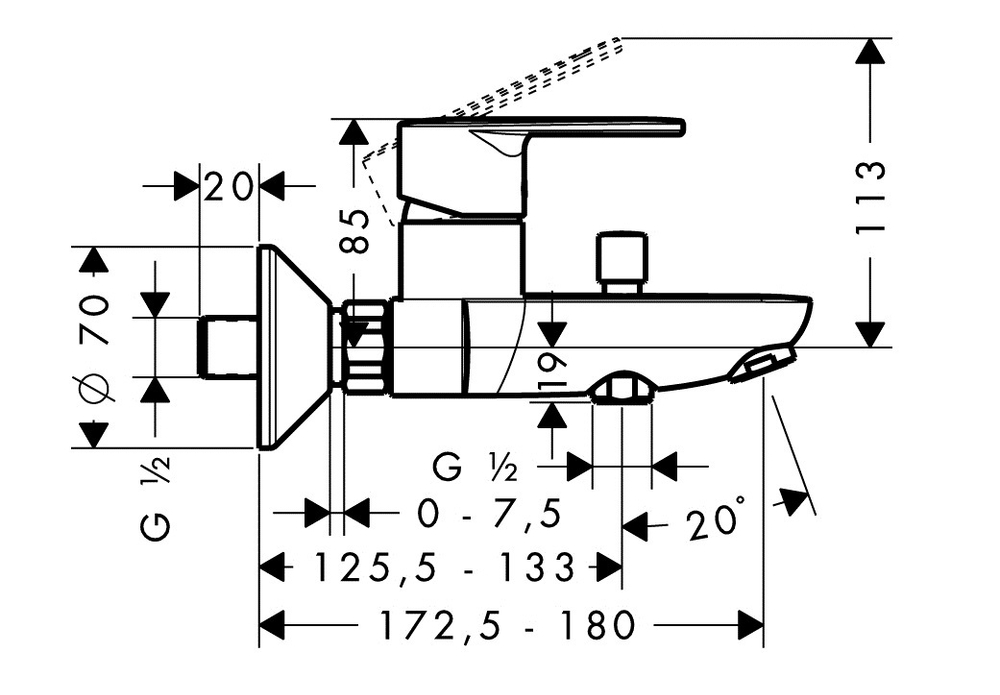 Смеситель для ванны Hansgrohe Talis E² , однорычажный, ½’ хром 31642000