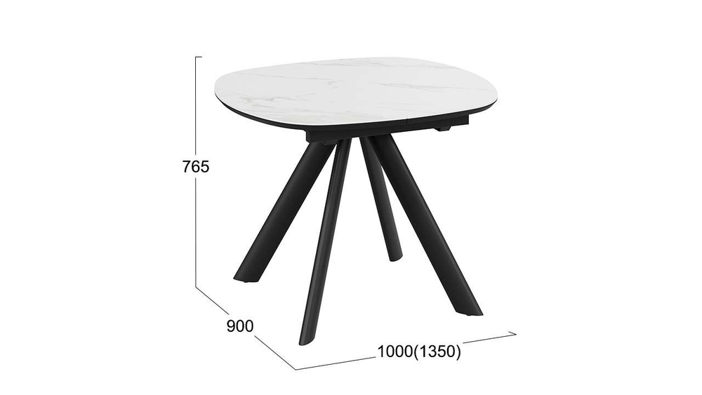 Стол кухонный обеденный раздвижной Черный муар/Керамика матовая серый мрамор 100(135)х90х76 см