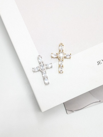 Подвеска крест с фианитами, 26*17мм