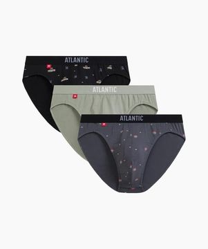 Мужские трусы (3шт) слипы спорт Atlantic 3MP-194, черный + светло-зеленый + графитовый