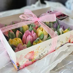 Зефир цветы «Тюльпаны ассорти» в коробке/23*16 см