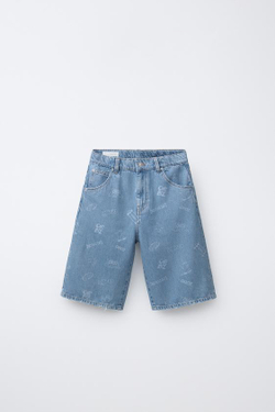 ZARA ДЖИНСОВЫЕ ШОРТЫ SKATE С ЛОГОТИПОМ, СИНИЙ
