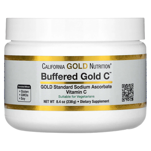 California Gold Nutrition, Buffered Gold C, некислый витамин C в порошке, аскорбат натрия, 238 г (8,40 унции)