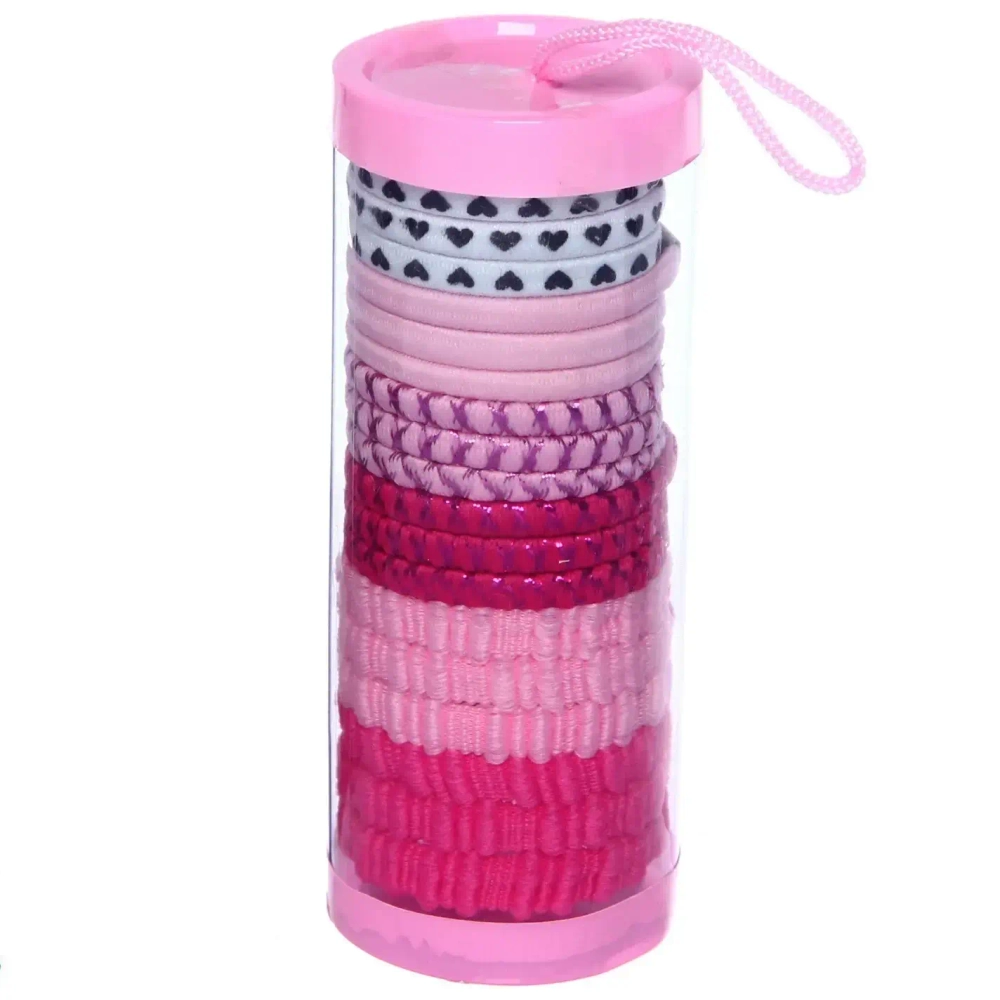 Резинки для волос детские в тубе 18шт «ЗАБАВА», спиральки, цвет розовый, d-4см (наклейка Кокетка)