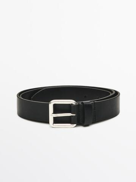 Massimo Dutti Кожаный ремень с металлической пряжкой, черный