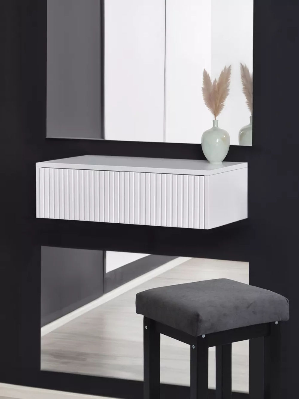 Туалетный столик консоль подвесной белый с 2-мя ящиками