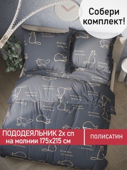 Пододеяльник Полисатин Мечта "Котики на сером" 2-спальный на молнии 175x215 см