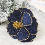 Украшение новогоднее «Пуансеттия - Изящная» 16 см, Сапфир/Золото