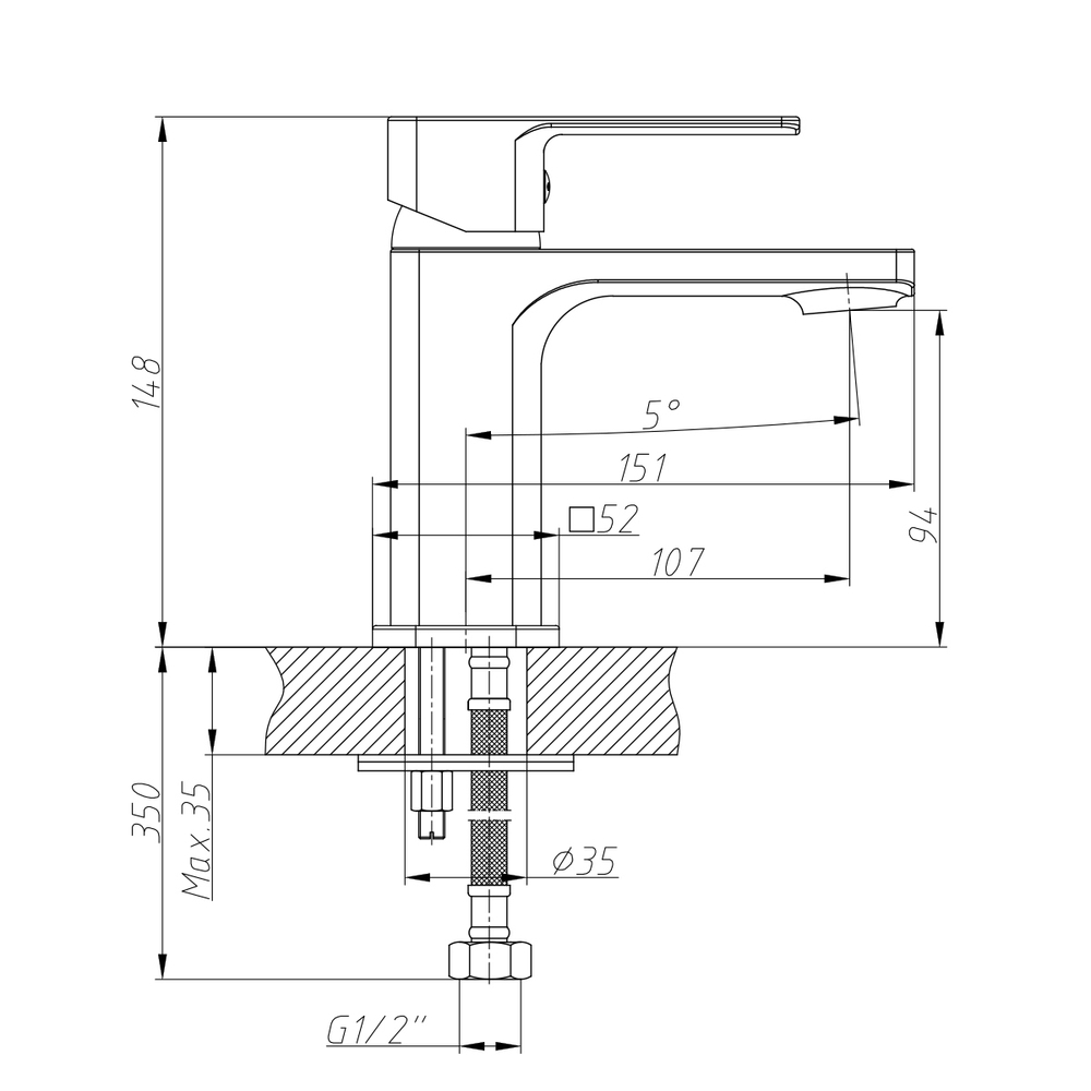 Смеситель DECOROOM DR20011 одноручный для умывальника монолитный