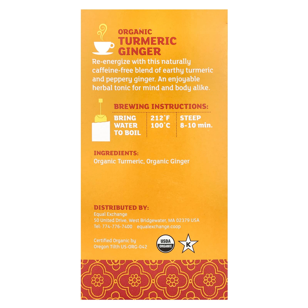 Equal Exchange, органическая куркума и имбирь, травяной чай, без кофеина, 20 чайных пакетиков, 36 г (1,27 унции)