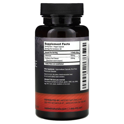 Nested Naturals, D-манноза с клюквой, 60 веганских капсул