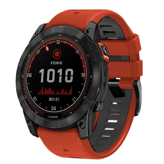 Ремешок двухцветный QuickFit 26 мм для Garmin Fenix 7x/6x/5x/5x plus/3, Descent, Tactix, Enduro, D2, Instinct 2X силиконовый (Красный/серый)